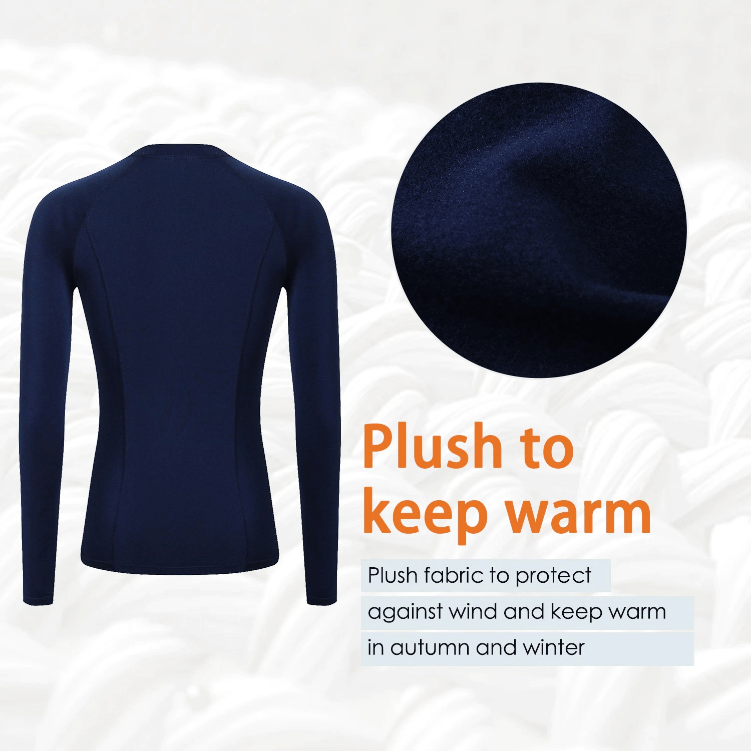Women's navy warm running top with plush fabric detail, featuring a snug fit and thumb holes for autumn and winter workouts.